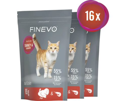 Finevo Katzenfutter mit Truthahn und Shrimps, 16er Pack