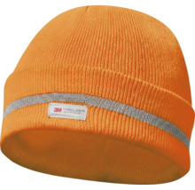 Bonnet tricoté orange avec bandes réfléchissantes et logo 3M Thinsulate