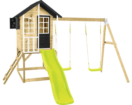 Spillturm mat Rutsch a Schaukel aus Holz