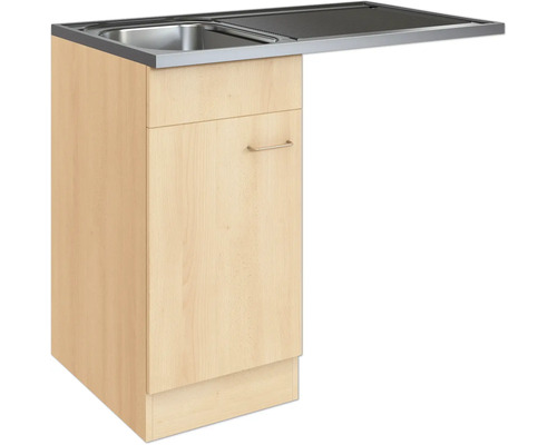 Meuble sous-évier avec évier en acier inoxydable et plan de travail