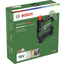 Agrafeuse et cloueuse sans fil Bosch AdvancedTacker 18V-25 en emballage pour agrafes à dos étroit et clous à tête d homme.