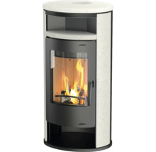 Poêle-cheminée avec foyer et étagères