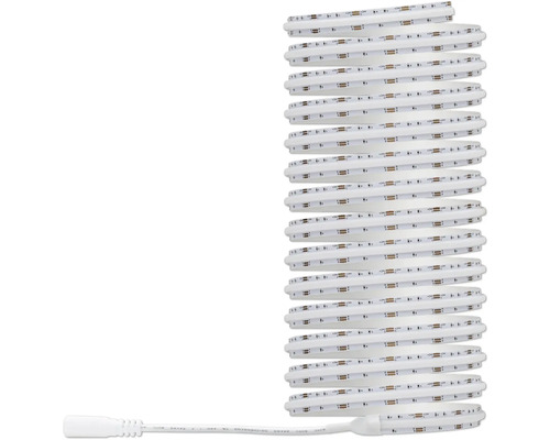 Ruban LED blanc enroulé en spirale avec connecteur et puces LED visibles.
