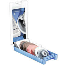 Jeu d abrasifs Pferd Combiclick dans un plateau en plastique bleu avec différents disques abrasifs et un plateau de ponçage.