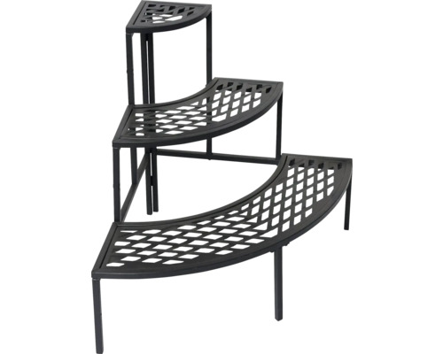 Dreistufige Eck-Pflanzenbank aus Metall mit Gittermuster