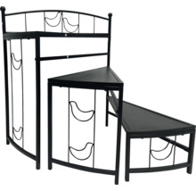 Schwarzes Eckregal mit drei Ebenen und Vogelmotiven