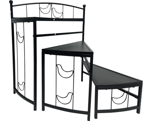 Schwarzes Eckregal mit drei Ebenen und Vogelmotiven