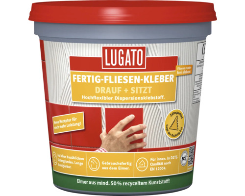 LUGATO Fertig-Fliesenkleber Drauf und Sitzt, hochflexibler Dispersionsklebstoff im Eimer, inklusive Zahnspachtel, gebrauchsfertig für innen.