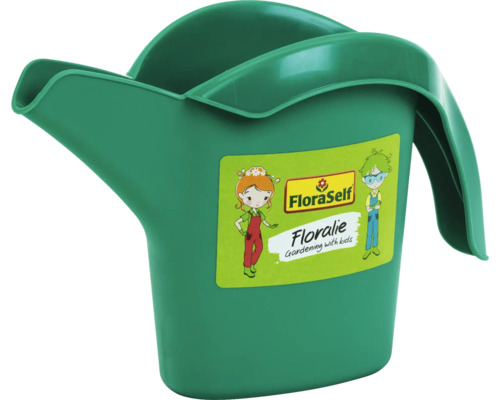 Arrosoir FloraSelf pour enfants en plastique vert avec autocollant Floralie.