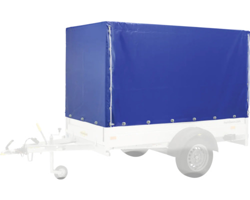 Remorque avec bâche bleue pour couvrir le chargement