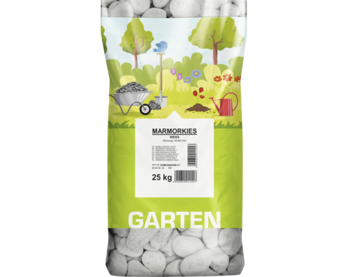 Sac de gravier de marbre blanc, granulométrie de 40 à 60 millimètres, 25 kilogrammes pour le jardin