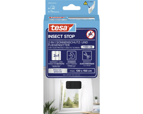 Tesa Insect Stop 2-in-1 Sonnenschutz- und Fliegengitter Verpackung, maximale Größe 130 x 150 cm