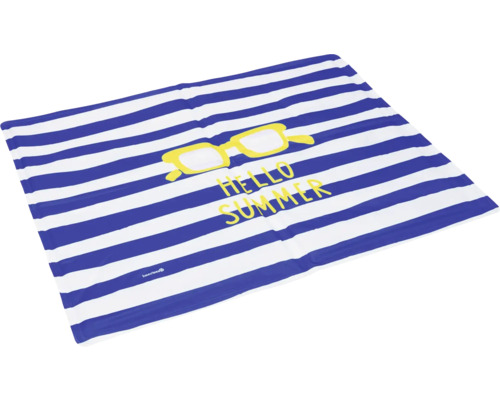 Serviette de plage à rayures avec motif de lunettes de soleil et inscription Bonjour l'été