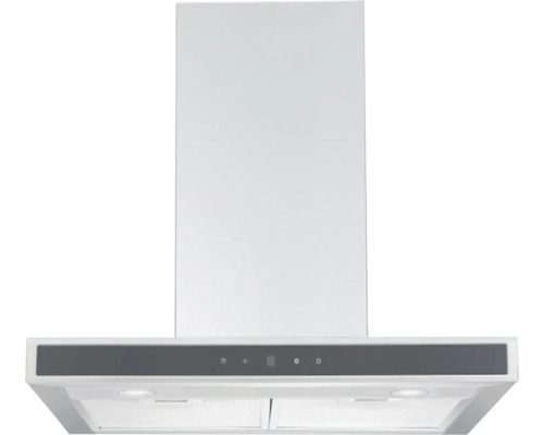 Wandhaube aus Edelstahl mit Touch-Bedienfeld und LED-Beleuchtung.