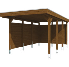 Carport en bois avec toit plat et parois latérales