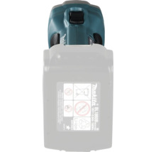 Batterie lithium-ion Makita BL1860B de 18 Volts et 6,0 Ampères-heures sur un outil avec symboles de recyclage.