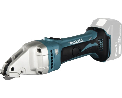 Cisaille à tôle sans fil Makita 18 Volt LXT avec tête de coupe en métal.