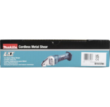 Cisaille à métaux sans fil Makita LXT sur l'emballage du produit avec Makita Logo.