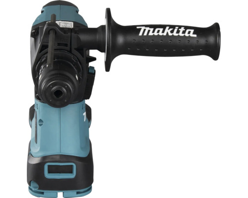 Perforateur sans fil Makita en vue de face avec poignée latérale et Makita Logo.