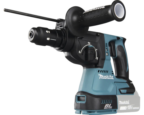 Perforateur sans fil Makita 18 Volts avec moteur sans charbon, poignée latérale et butée de profondeur.