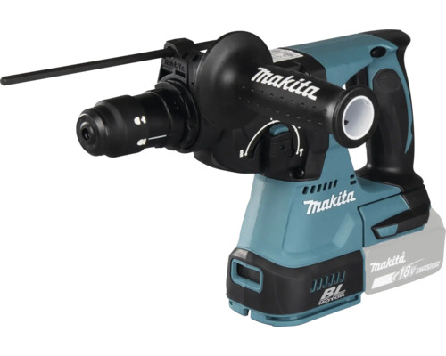 Perforateur sans fil Makita 18 Volt avec moteur sans balais, poignée latérale et butée de profondeur.