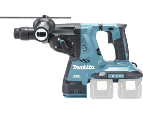 Makita Akku-Bohrhammer mit bürstenlosem Motor, 36 Volt Leistung durch zwei 18 Volt Akkus, inklusive Seitengriff und Tiefenanschlag.