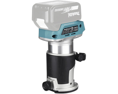 Affleureuse à batterie Makita DRT50 avec moteur sans balais, système Lithium-Ion 18 Volt et boîtier métallique.