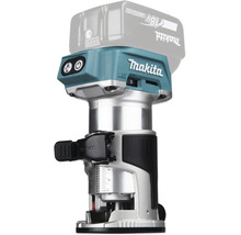 Affleureuse sans fil Makita LXT 18 Volt avec graduation de profondeur et éléments de commande.