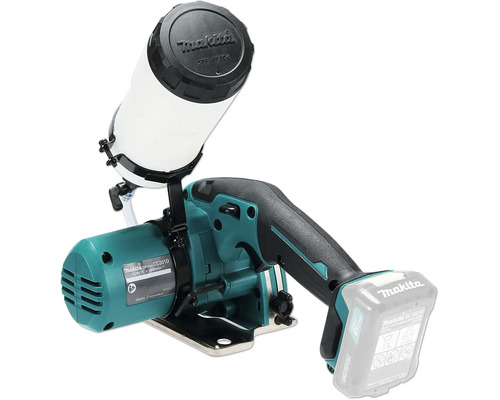 Coupe-verre et carrelage sans fil Makita CC301D avec réservoir d'eau et batterie.
