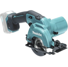 Scie circulaire sans fil Makita avec batterie insérée et protection de lame.