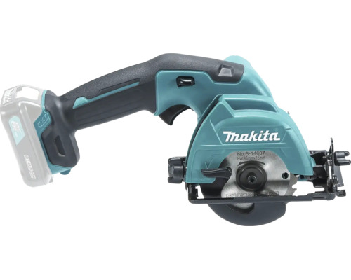 Scie circulaire sans fil Makita 12 Volt avec lame de 85 millimètres, batterie lithium-ion et Makita Logo.