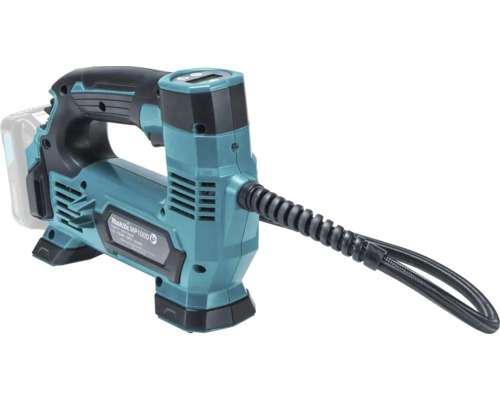 Compresseur sans fil Makita MP100D avec ecran numerique et tuyau flexible.