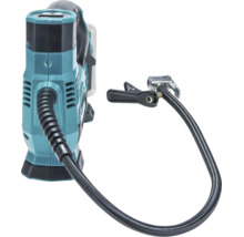 Compresseur sans fil avec tuyau flexible et raccord de valve.