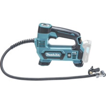 Gonfleur sans fil Makita avec écran numérique, tuyau noir et batterie insérée.