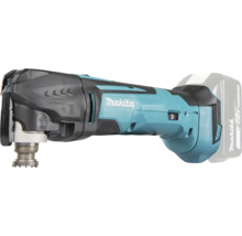 Makita Akku-Multifunktionswerkzeug mit 18 Volt Lithium-Ionen-Akku und OIS Werkzeugaufnahme. Makita Logo.