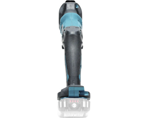 Rückansicht eines Akku-Bohrschraubers mit ergonomischem Griff und Akku-Ladestandsanzeige.
