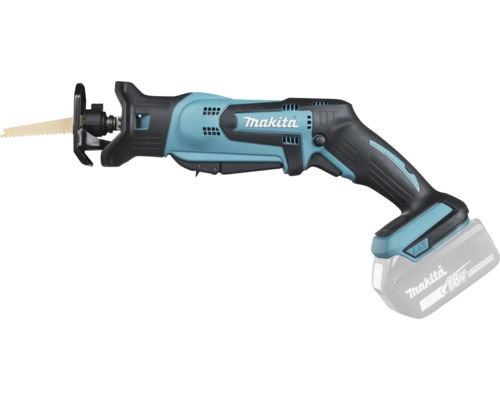 Scie récipro sans fil Makita 18 Volt avec lame et batterie lithium ion. Outil compact pour le travail du bois et le démontage.