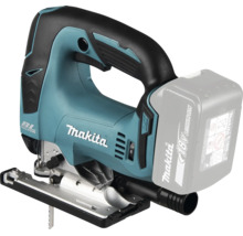 Scie sauteuse sans fil Makita 18 Volt bleue et noire avec moteur sans balais et batterie lithium-ion.