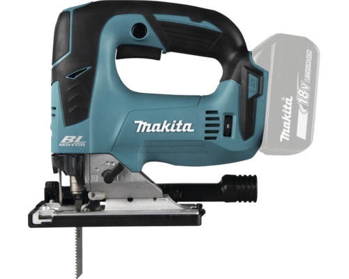 Scie sauteuse sans fil Makita 18V avec moteur sans balais et batterie.