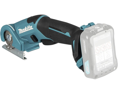 Makita Akku-Multischneider mit ergonomischem Handgriff und Schneidkopf, betrieben mit 12 Volt Akku.