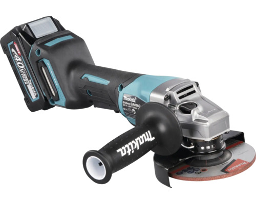 Meuleuse d angle sans fil Makita GA016G avec batterie XGT 40 Volt Max, moteur sans balais et poignée latérale.