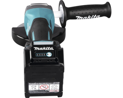 Meuleuse d angle sans fil Makita avec batterie Lithium ion et poignée latérale.