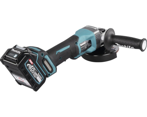 Meuleuse d angle sans fil Makita 40 Volt Max XGT avec moteur sans balais, poignee laterale et capot de protection.