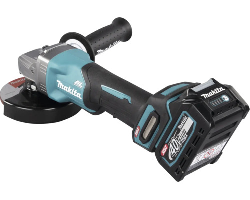 Meuleuse d'angle sans fil Makita XGT 40 Volt Max avec moteur sans charbon et poignée latérale.