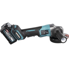 Meuleuse d'angle sans fil Makita avec batterie lithium-ion 40 Volt Max XGT, moteur sans balais, poignée latérale et capot de protection.