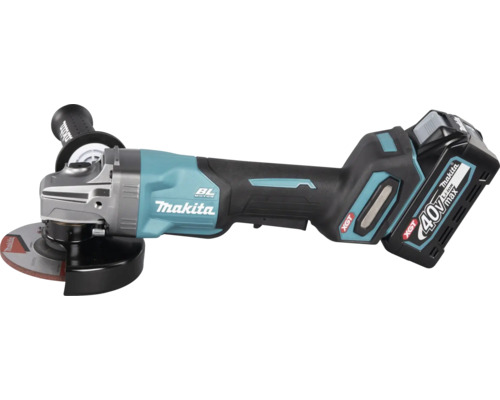 Meuleuse d'angle sans fil Makita 40 Volt Max XGT avec moteur sans balais, poignée latérale et carter de protection.
