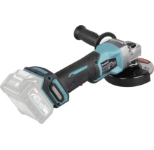 Meuleuse d'angle sans fil Makita 40 Volt avec poignée latérale et capot de protection.