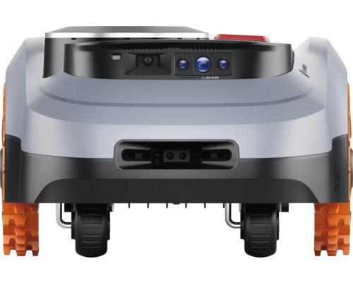 Vue arrière d'un robot tondeuse avec vision et lidar