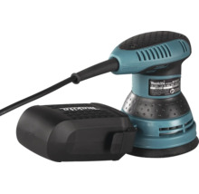 Makita Exzenterschleifer BO5031 in Türkis mit Staubbox und Netzkabel.