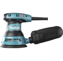 Makita Exzenterschleifer mit Staubfangbox und runder Schleifplatte.